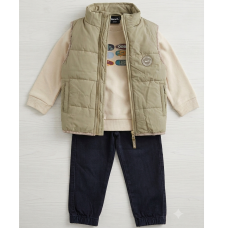 J15568: Boys Bench Padded Gilet, Sweatshirt & Denim Jean Outfit (2-6 Years)